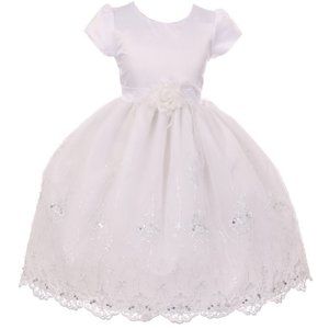 Big Girl Short Sleeve Floral Easter Party Wedding Communion Flower Girl Dress